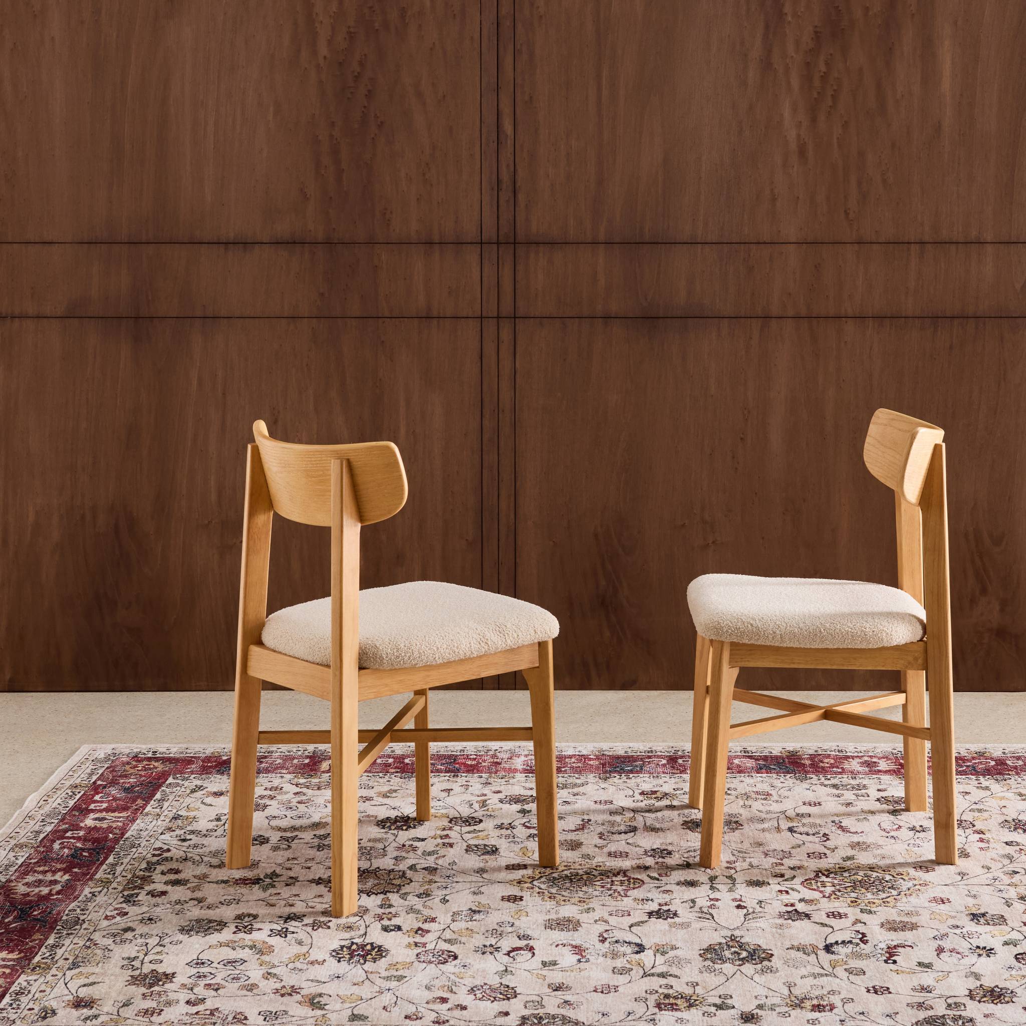 Chaise vintage bois d'hévéa et bouclette (lot de 2) THÉA