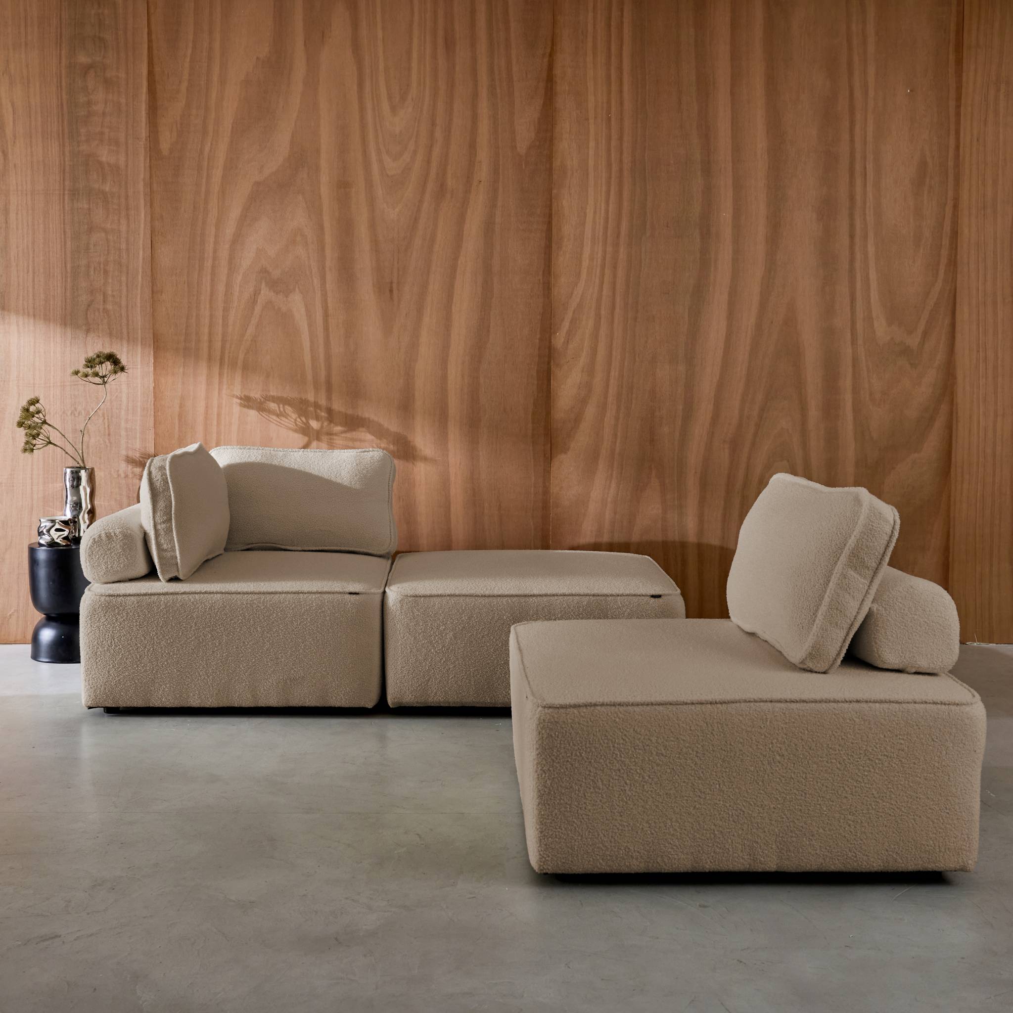 Lot de 3 chauffeuses pour canapé modulable tissu bouclette beige 1 place Bao. L 90 x P 90 x H 74cm