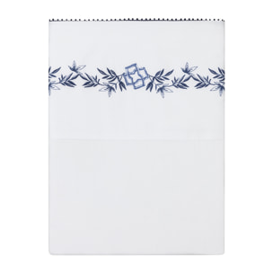 Drap plat imprimé en satin de coton bio, MIRABEAU, Blanc