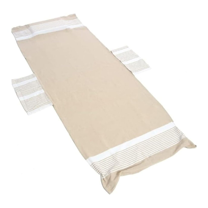 INTRECCI Telo Mare Lettino in Cotone con Tasche ed Elastici, Ultra assorbente Lettino Spiaggia con Cuscino (Beige)