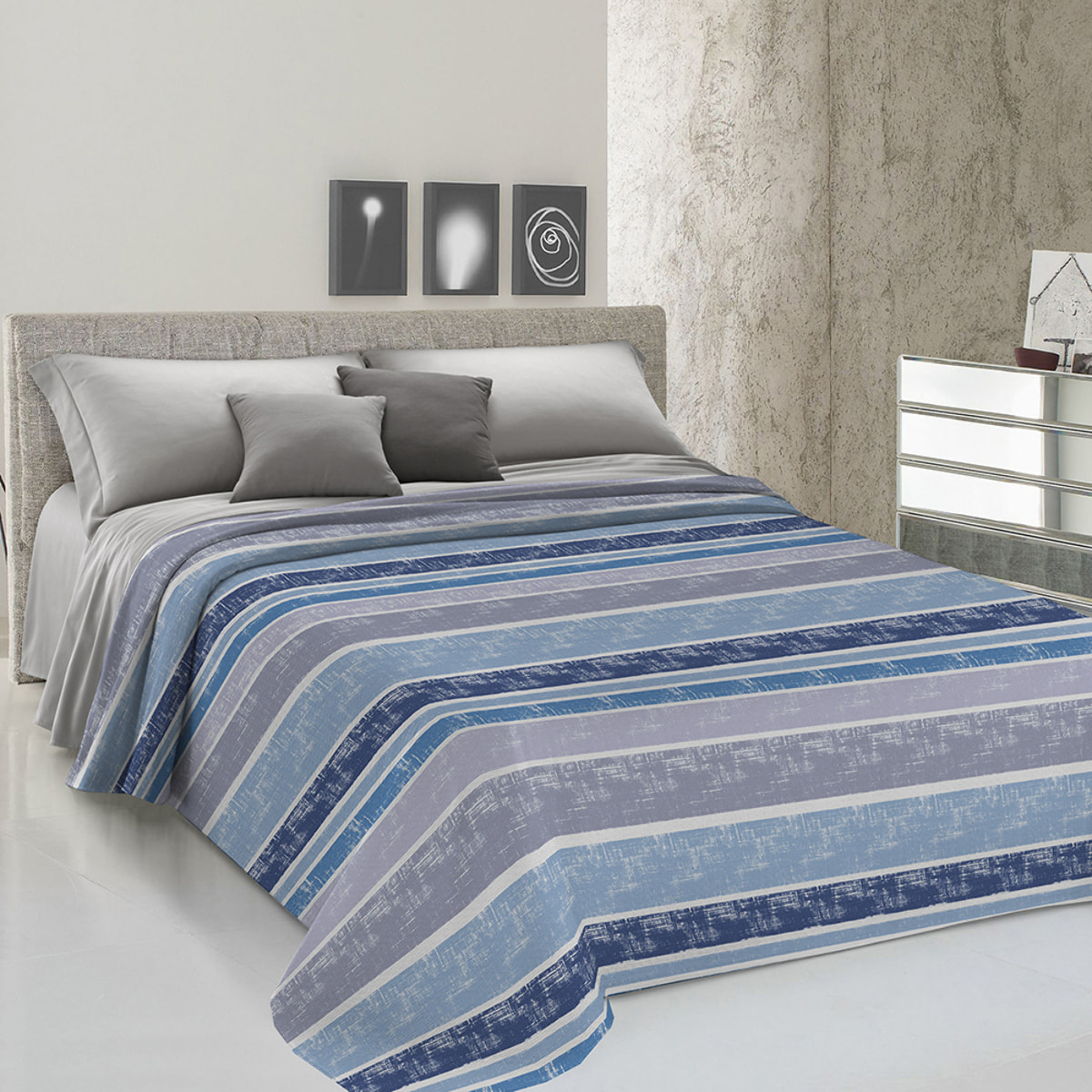 Copriletto di cotone Riga Rodrigo blu