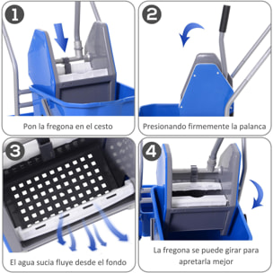 Carro de Limpieza Profesional Cubo de Fregado con Ruedas Cubo Extraíble de 25 Litros Escurridor de Prensa Cesta y Cubeta 72x49,5x95 cm Azul