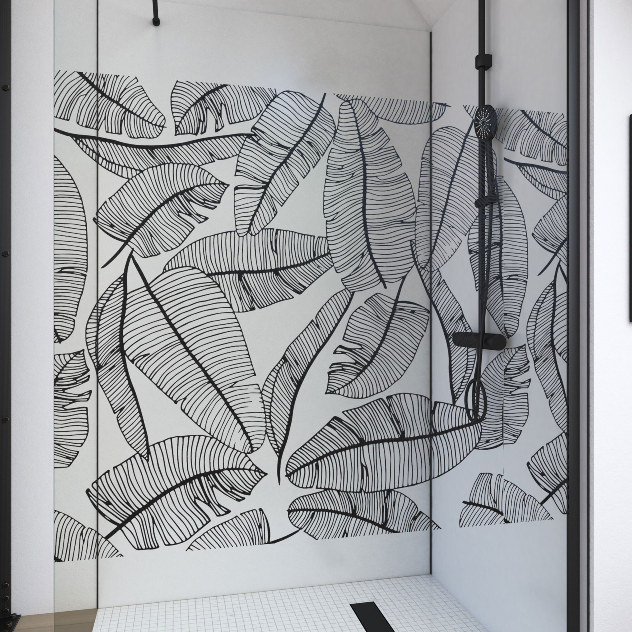 Paroi de Douche 120x195cm Serigraphie Type Jungle - Verre 5mm - Bras de Fixation Redecoupable
