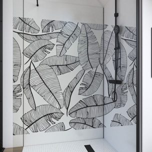 Paroi de Douche 120x195cm Serigraphie Type Jungle - Verre 5mm - Bras de Fixation Redecoupable