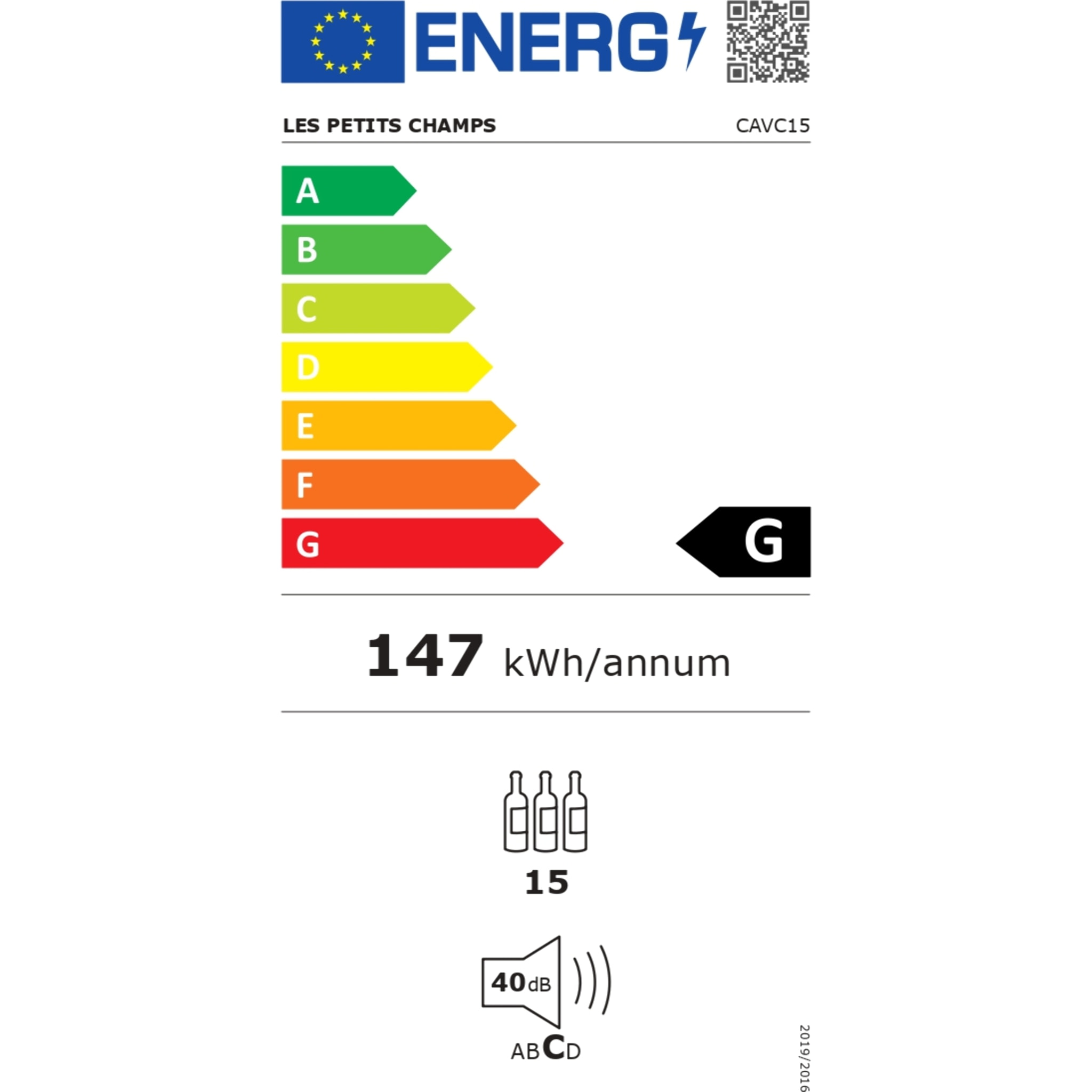Les Petits Champs Vinoteca 15 botellas CAVC15 46L, Puerta acero inoxidable, Anti-UV, Sistema termodinámico, Regulable de 4°C a 18°C, Silenciosa, Iluminación LED, 2 estantes
