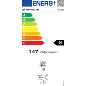 Les Petits Champs Vinoteca 15 botellas CAVC15 46L, Puerta acero inoxidable, Anti-UV, Sistema termodinámico, Regulable de 4°C a 18°C, Silenciosa, Iluminación LED, 2 estantes