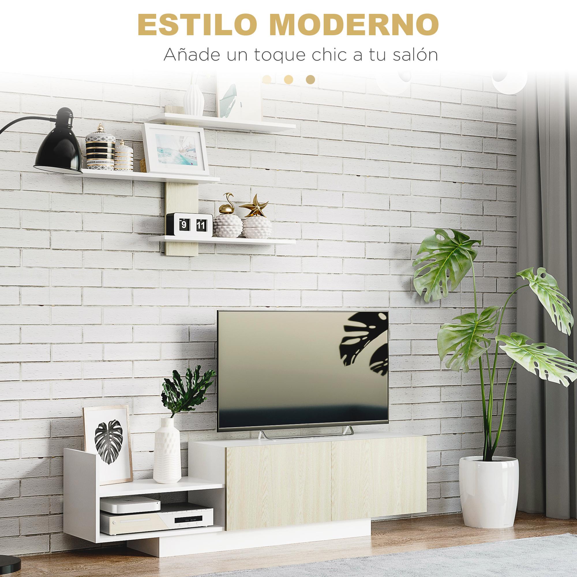 HOMCOM Mueble de Salón para TV Conjunto Mueble de TV con Mesa para Televisor 150x31,5x40 cm y Estante de Pared 95,5x16x60 cm Estilo Moderno Natural