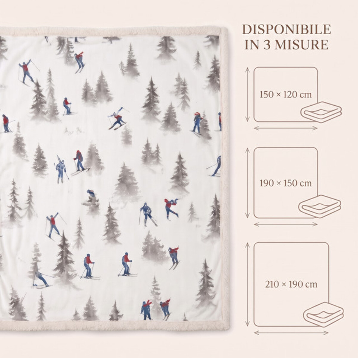 Plaid Sherpa in poliestere - Fantasia Sciatori e Abeti
