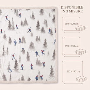 Plaid Sherpa in poliestere - Fantasia Sciatori e Abeti
