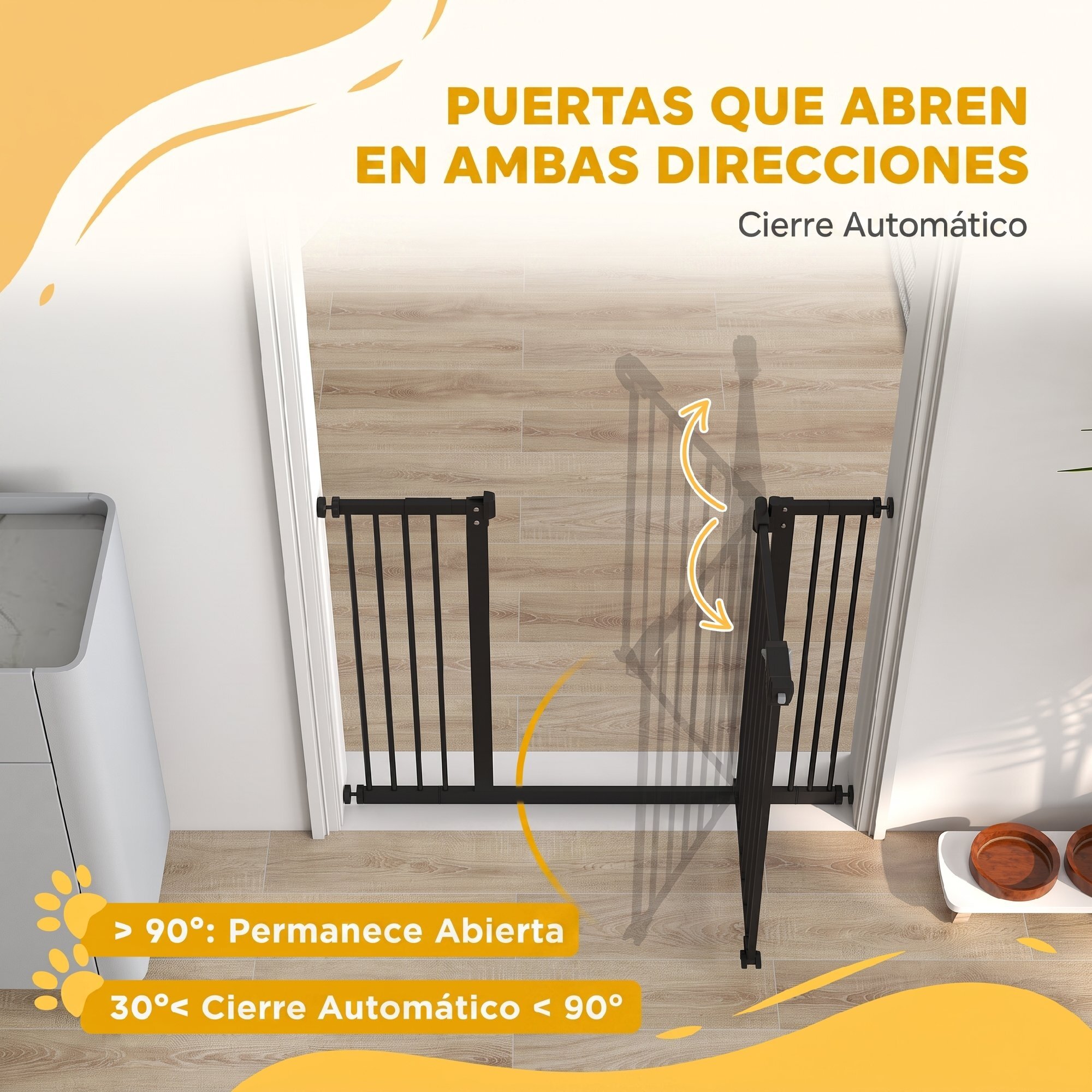 Barrera de Seguridad para Perros Extensible 74-100 cm, para Puertas y Escaleras, Barrera para Perros Medianos, Cierre Automático Montaje a Presión Doble Bloqueo 2 Extensiones 7/14 cm, Negro