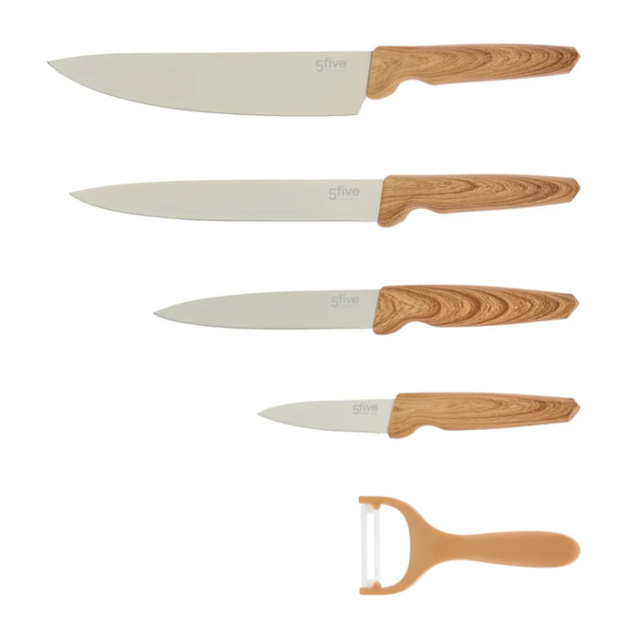 Coffret découpe Harmony 4 couteaux et 1 éplucheur beige