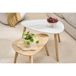 Tables basses gigognes marbre blanc et bois manguier massif (lot de 2) EVY