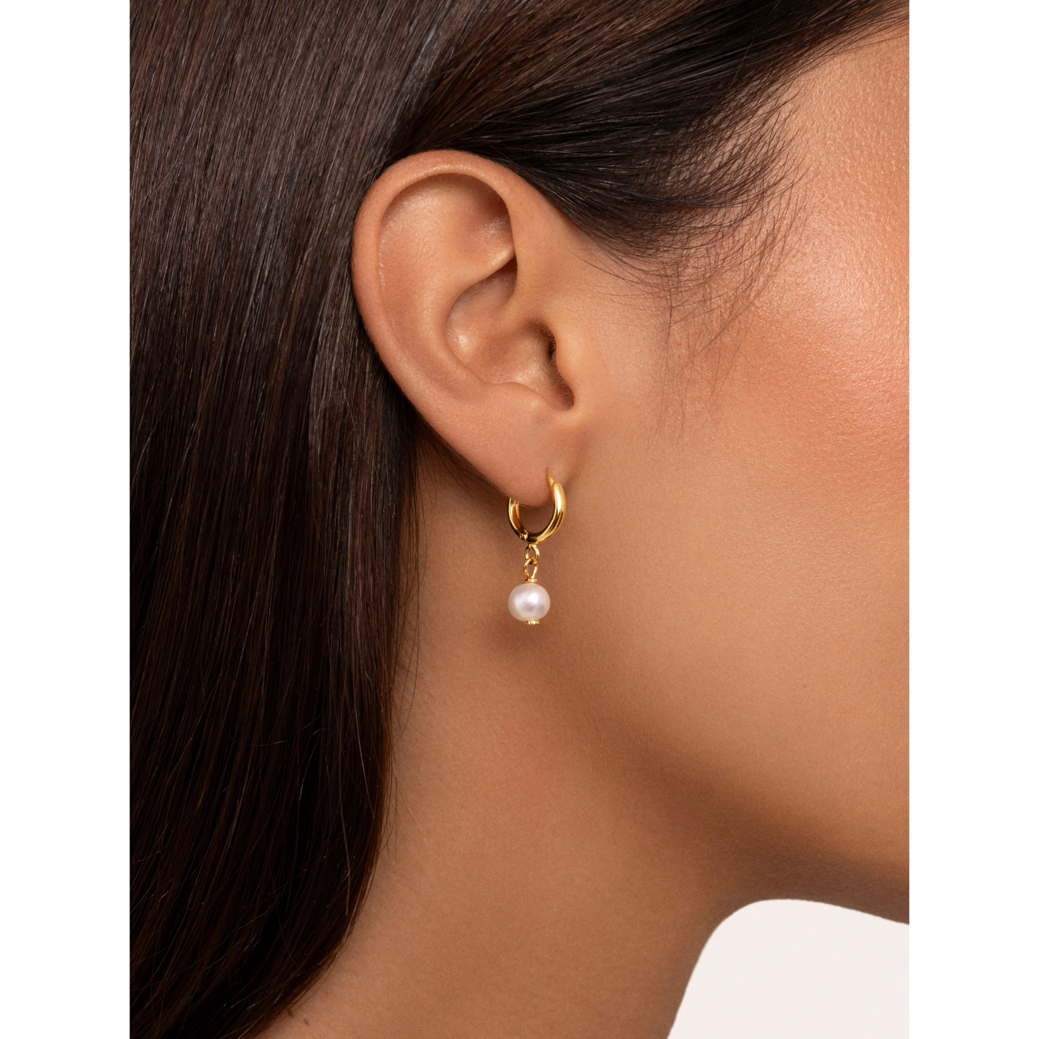 Pendientes Aro Pearl Acero Baño Oro