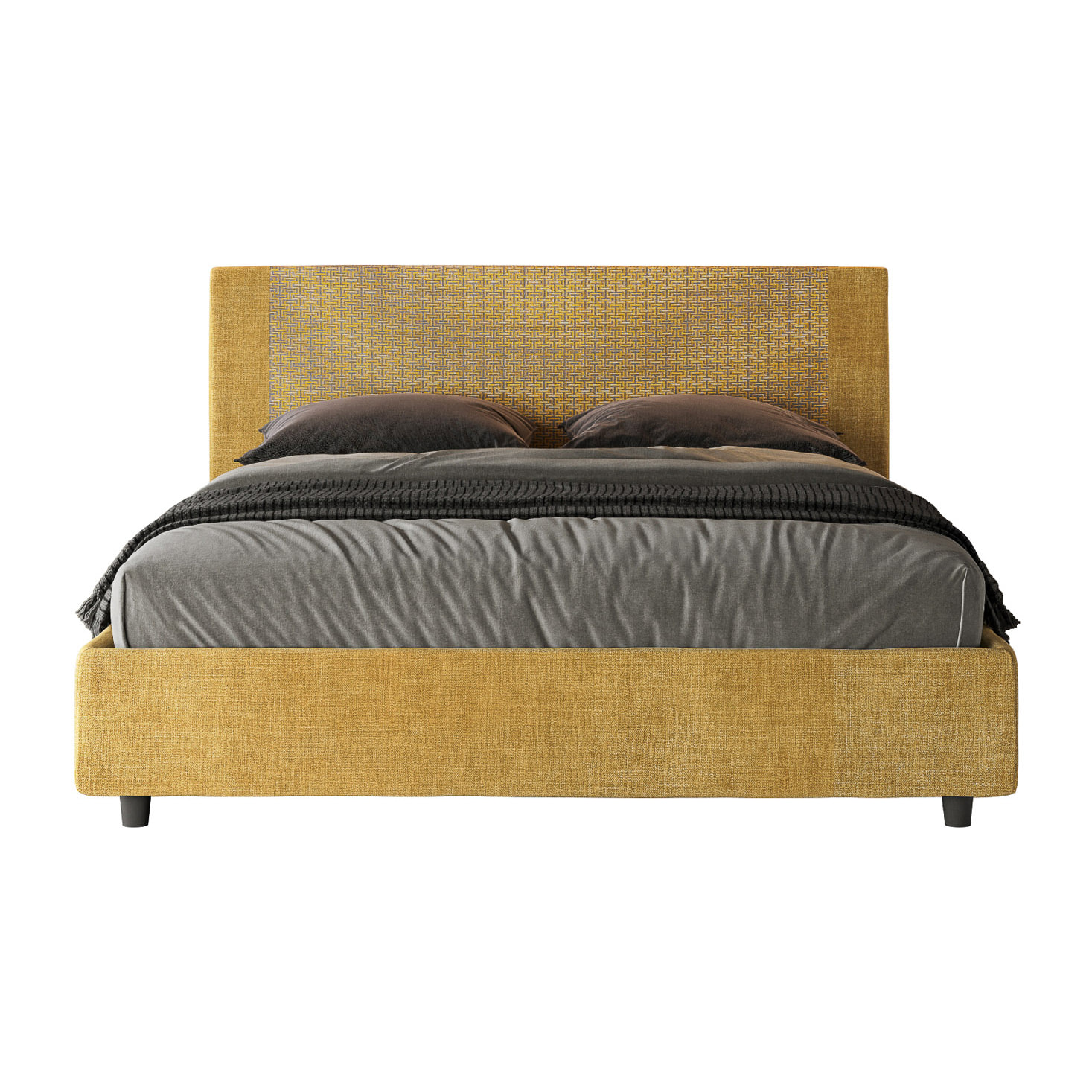 Letto matrimoniale con rete imbottito 160x210 tessuto Labirinto 06 giallo Rosal