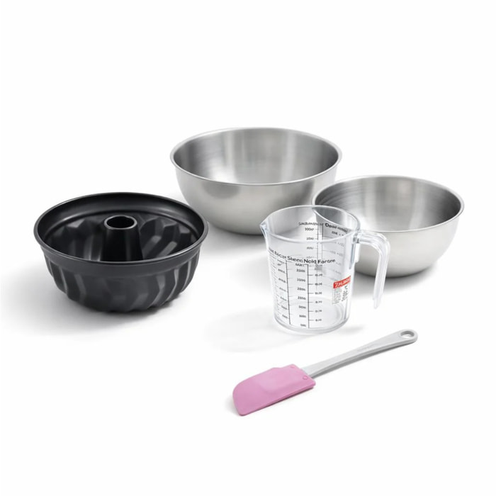 Set pâtisserie avec moule à kouglof, 2 bols à mixer, verre mesureur et spatule Zenker
