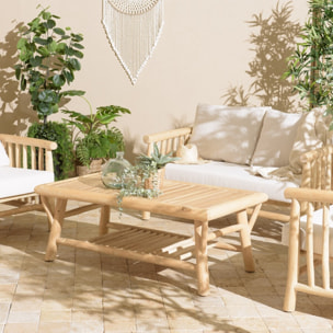 WILL - Table basse rect. en branches de bois de teck double plateau