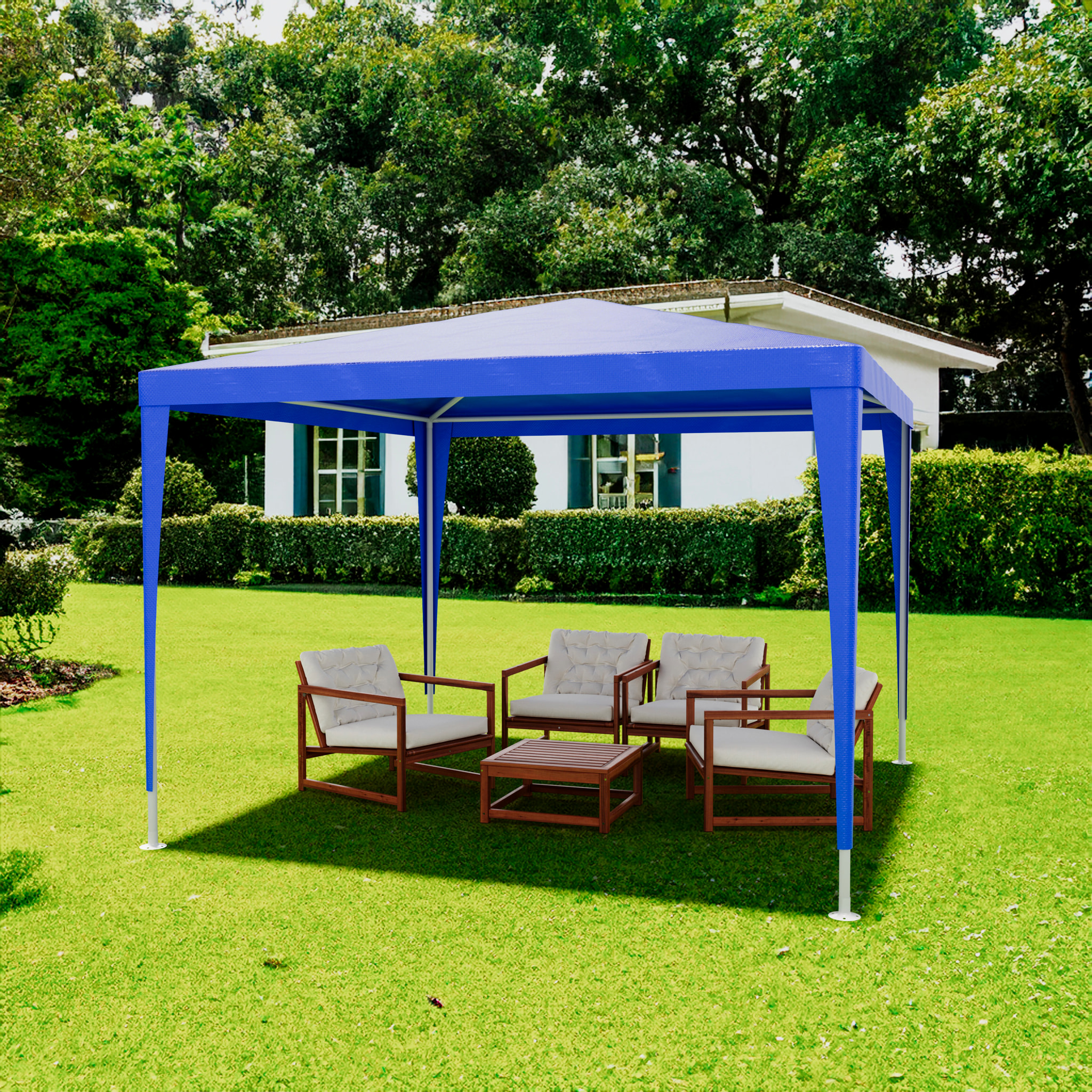 Gazebo 3x3 M Struttura Acciaio Copertura PE 110 gr/m² Impermeabile Idrorepellente Resistente Raggi UV Tenda Picnic Campeggio Esterno Giardino Blu