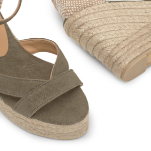 Sandalia de cuña Bruna en algodón orgánico lavado con cierre de pulsera