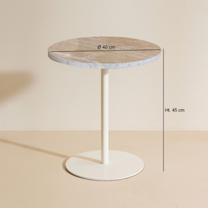 Meuble d'appoint en métal blanc et plateau en travertin TRAVI