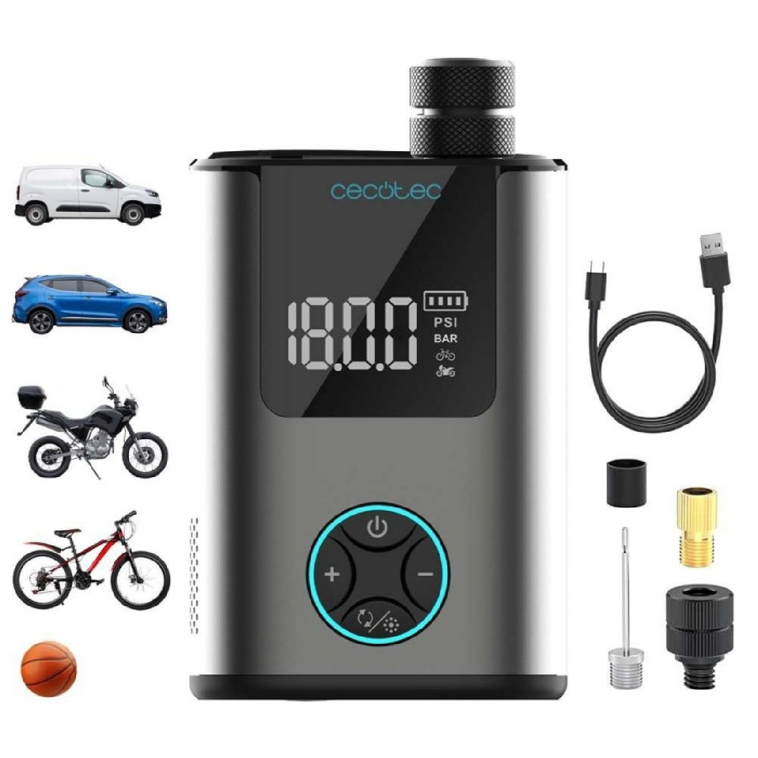 Mini gonfleur électrique Cecotec Air Max 600 mAh 150 psi Design portable 150 g