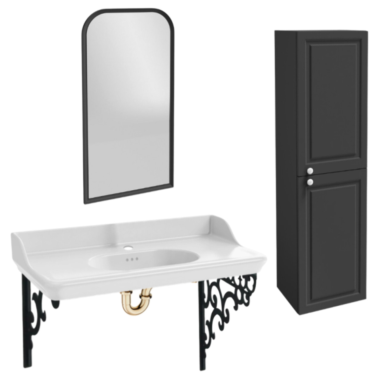 Pack plan vasque suspendu Cléo 1889 + colonne droite + miroir + siphon or