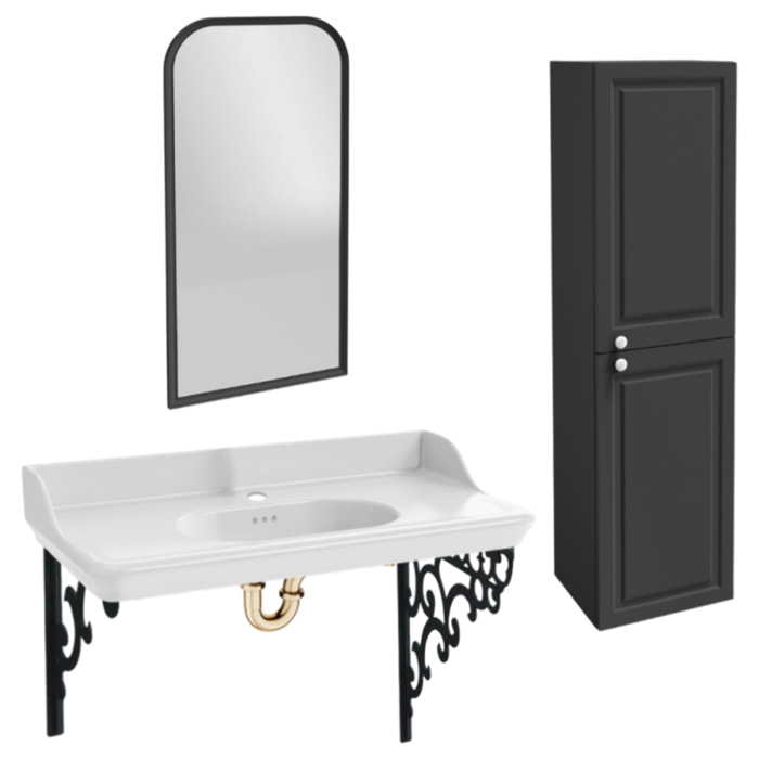 Pack plan vasque suspendu Cléo 1889 + colonne droite + miroir + siphon or