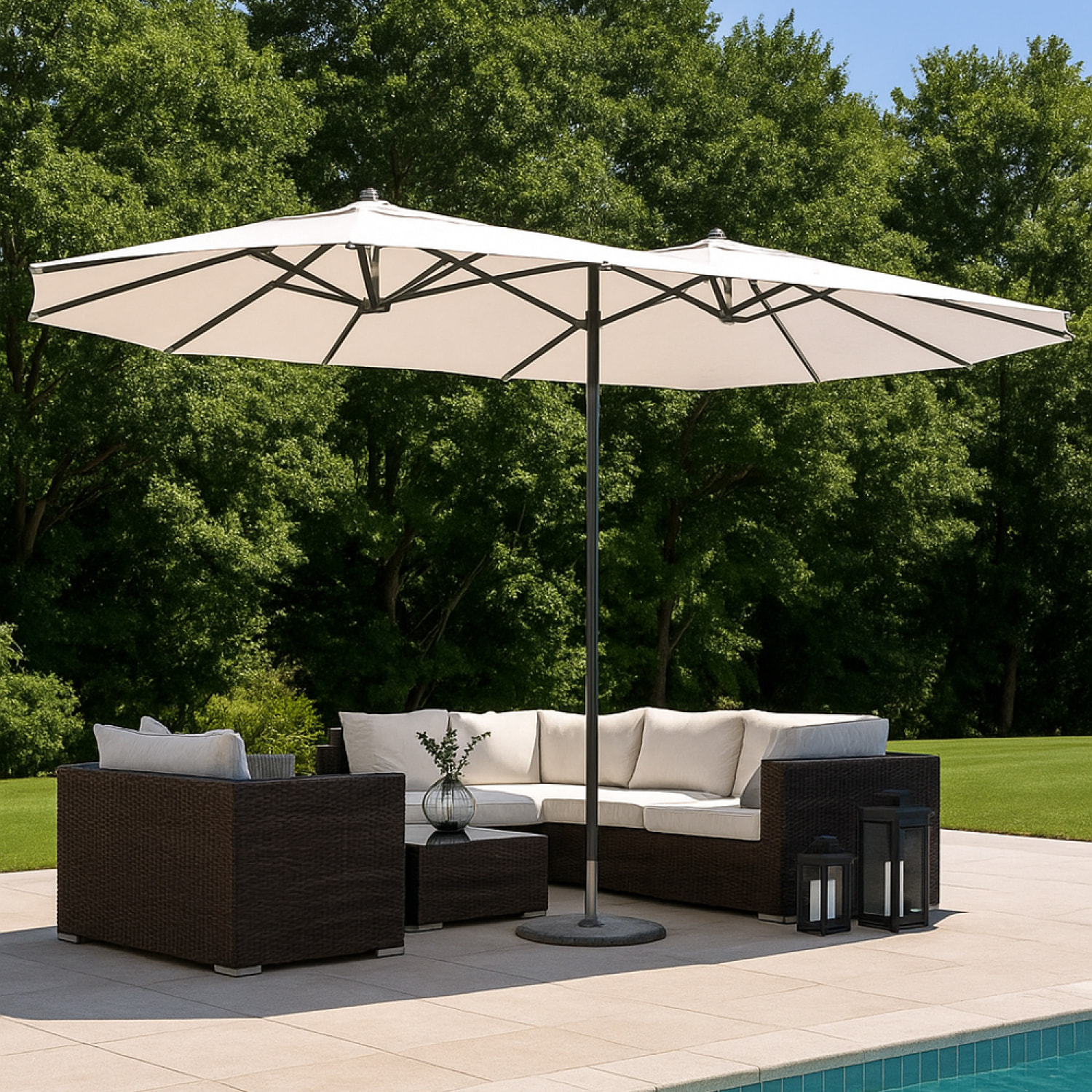 Parasol double 2,7 x 4,6 m écru CABIATE