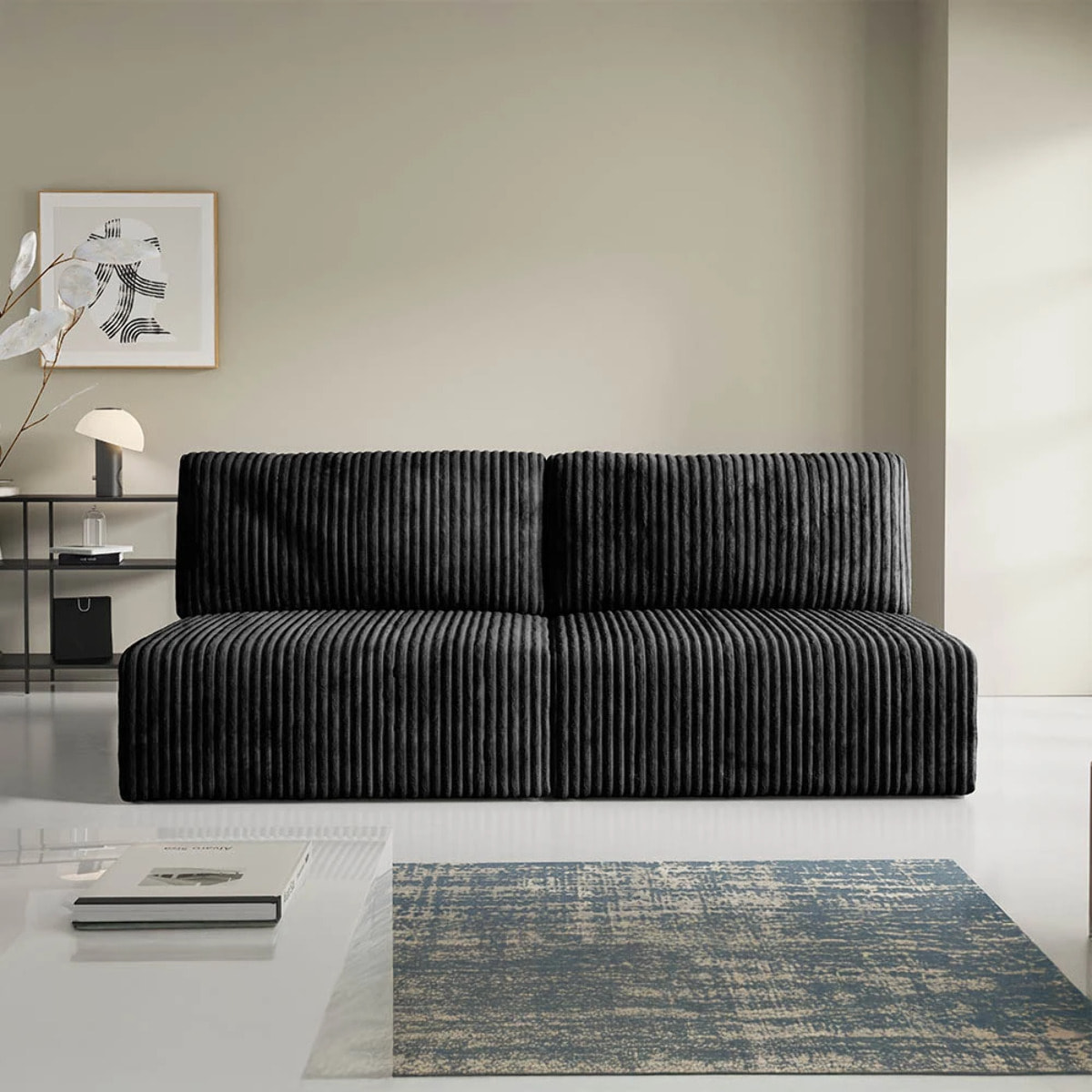 ELIOR - Canapé 3 places convertible en velours gris foncé