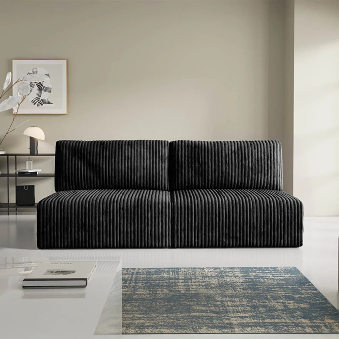 ELIOR - Canapé 3 places convertible en velours gris foncé