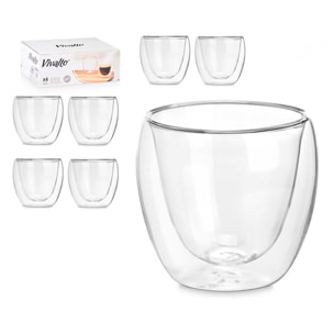 PACK 6 VASOS BOROSILICATO doble pared CAFE 100 ML