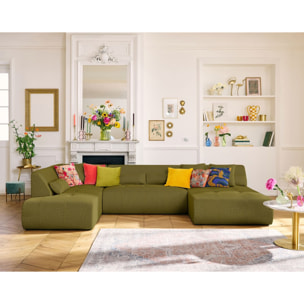Onyx - canapé panoramique d'angle gauche - 7 places - en tissu mailles 3D - Vert Olive