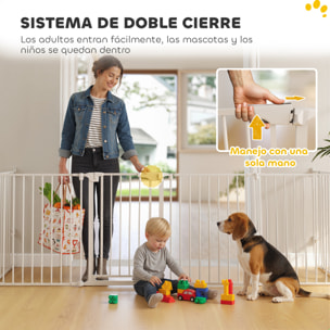 Barrera para Perros Plegable, 366x75 cm, Valla para Mascotas de 6 Paneles, Puerta con Cierre Doble, Barrera de Seguridad para Niños, Perros Pequeños y Medianos, para Escalera, Pasillo, Blanco