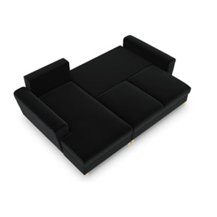 Canapé d'angle gauche convertible avec coffre de rangement "Kyoto" 4 places en velours noir