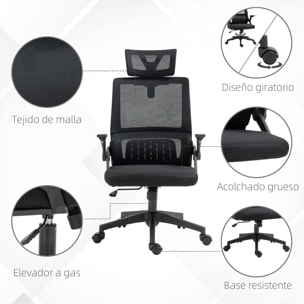 Silla de Oficina de Malla con Función de Basculante Silla de Escritorio Giratorio Altura Reposacabezas Ajustable y Reposabrazos Carga 120 kg para Estudio 58x61x102-119 cm Negro