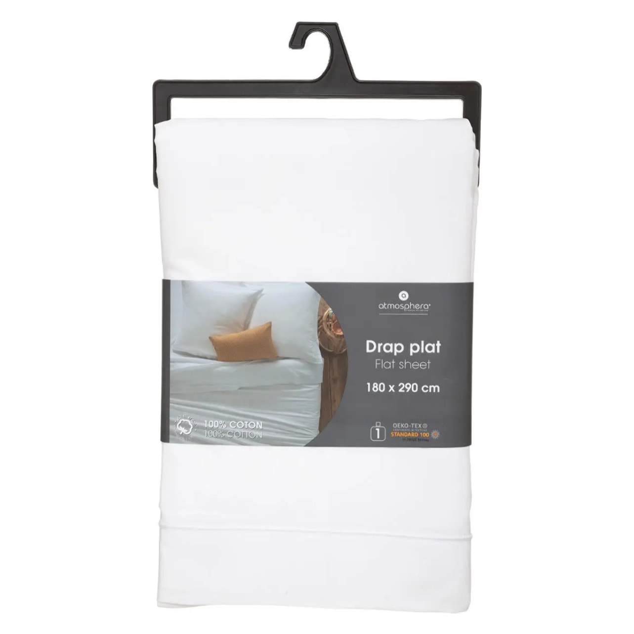 Drap plat "Carina" en coton 180x290cm blanc