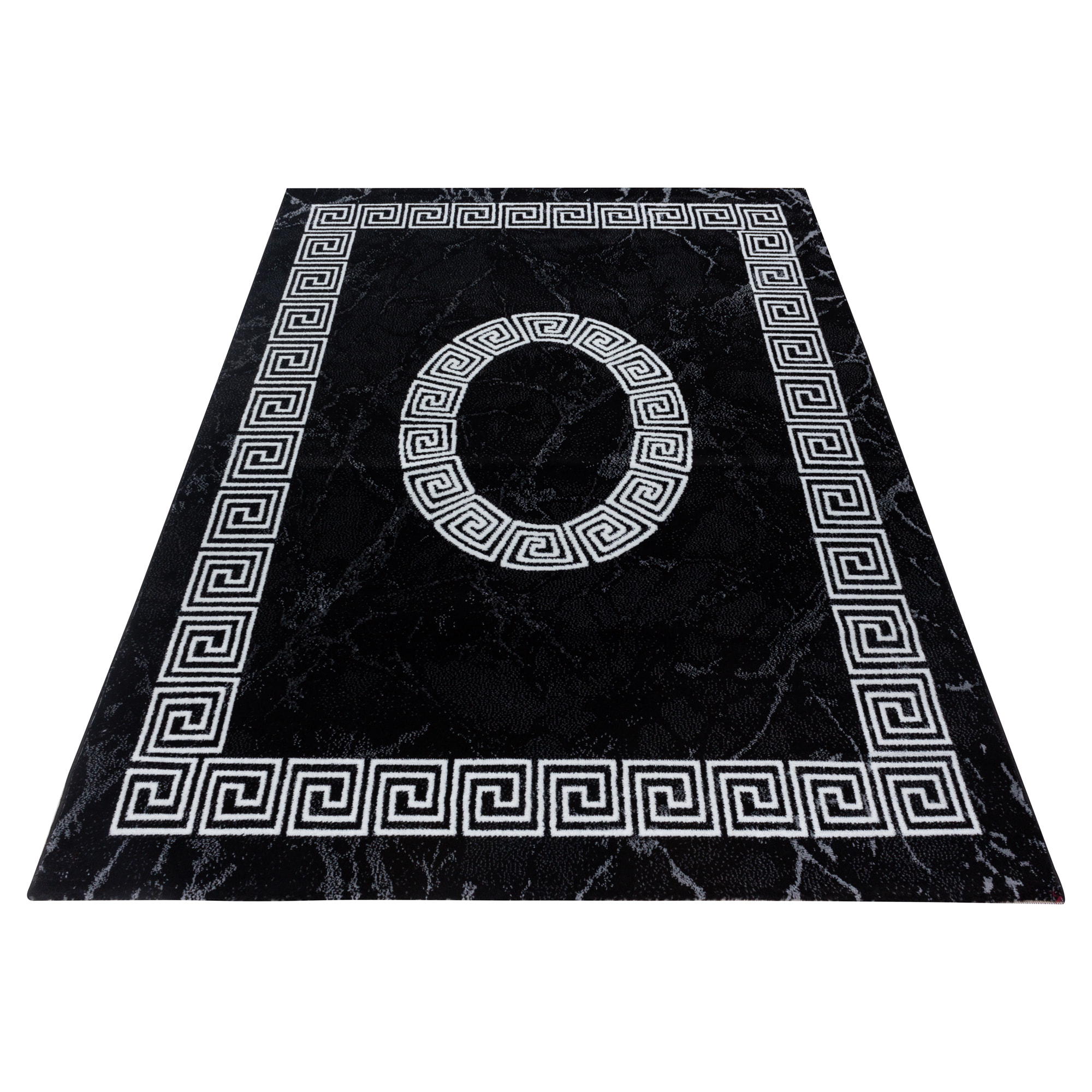PLUS - Tapis à poils courts style grec noir - PLU8009NOI