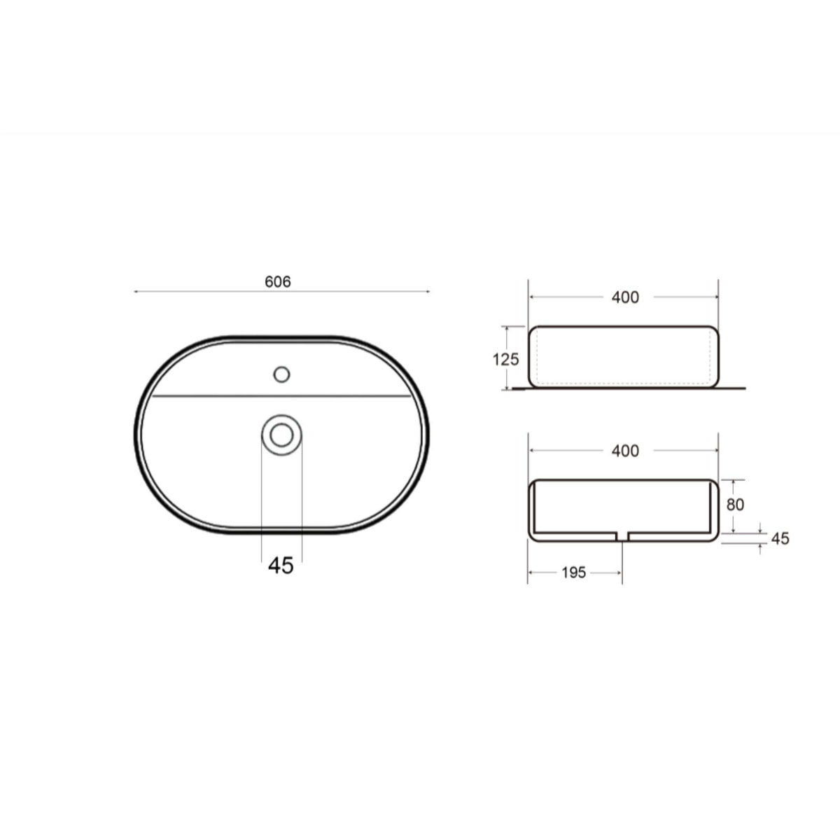 Vasque à poser Infinitio 60 x 40 x 12,5 cm sans trop-plein, blanc (SATINF6040)