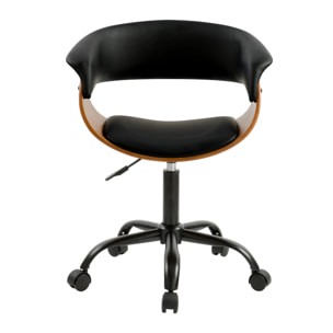 Chaise de bureau pivotante sur roulettes en bois et PU noir - Basile