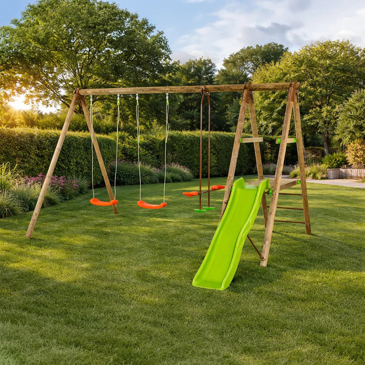 Balançoire en bois 2,30 m Artix MAILI - 6 enfants