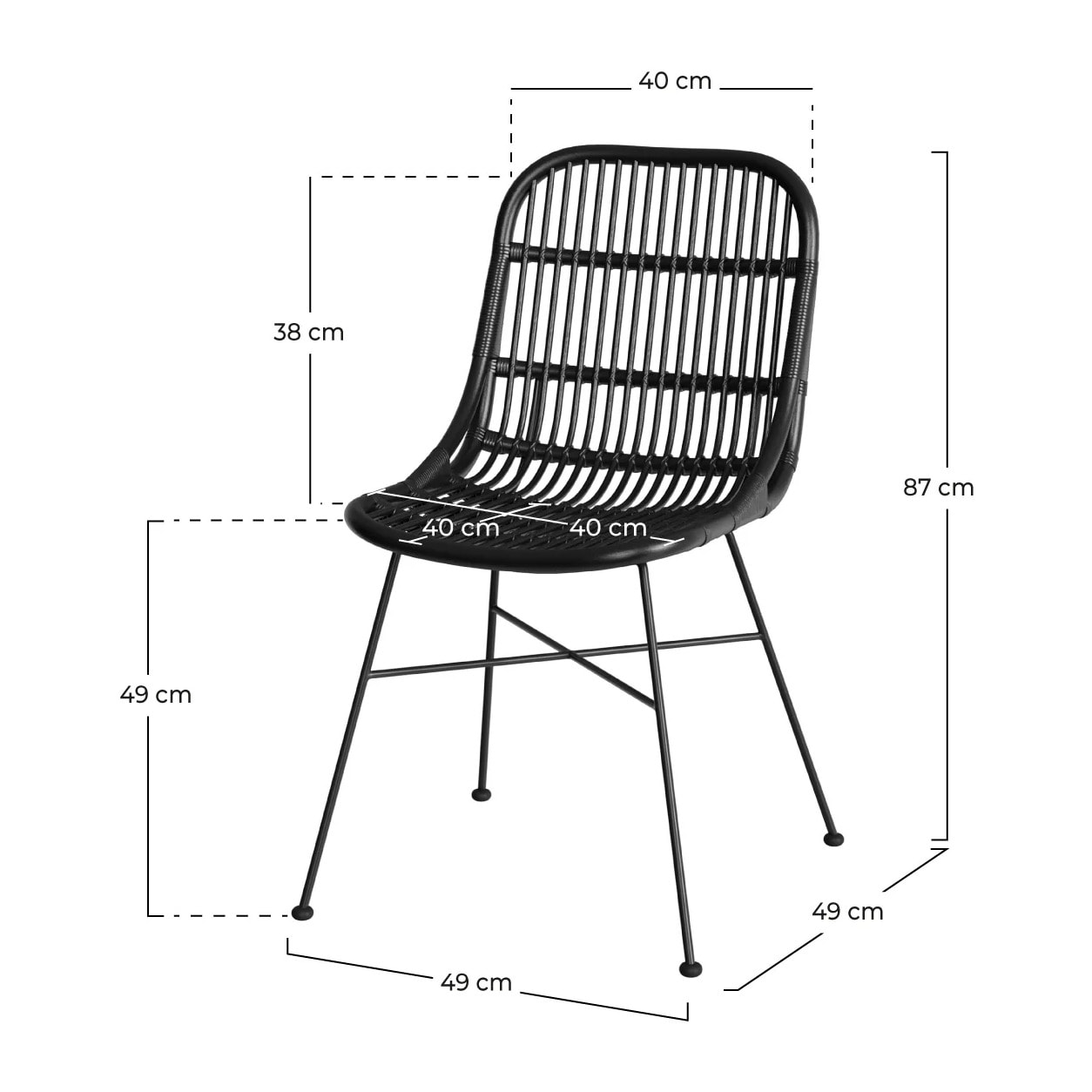 Lot de 2 chaises en rotin et pieds en métal noir - Moon