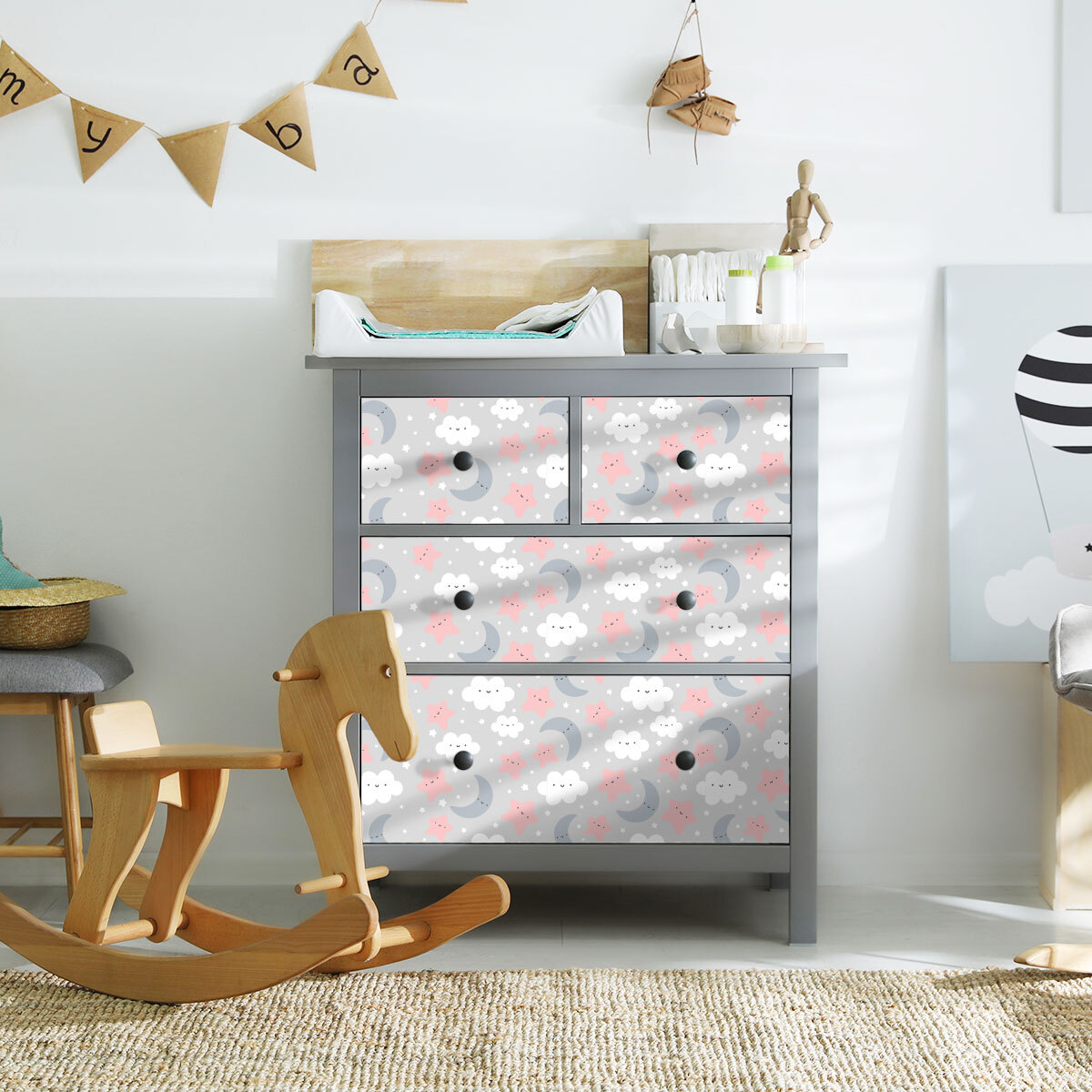 Rouleau revêtement adhésif vinyle au mètre - Sticker lavable Cuisine Meuble Armoire Porte - NUAGES ET CIEL ÉTOILÉ