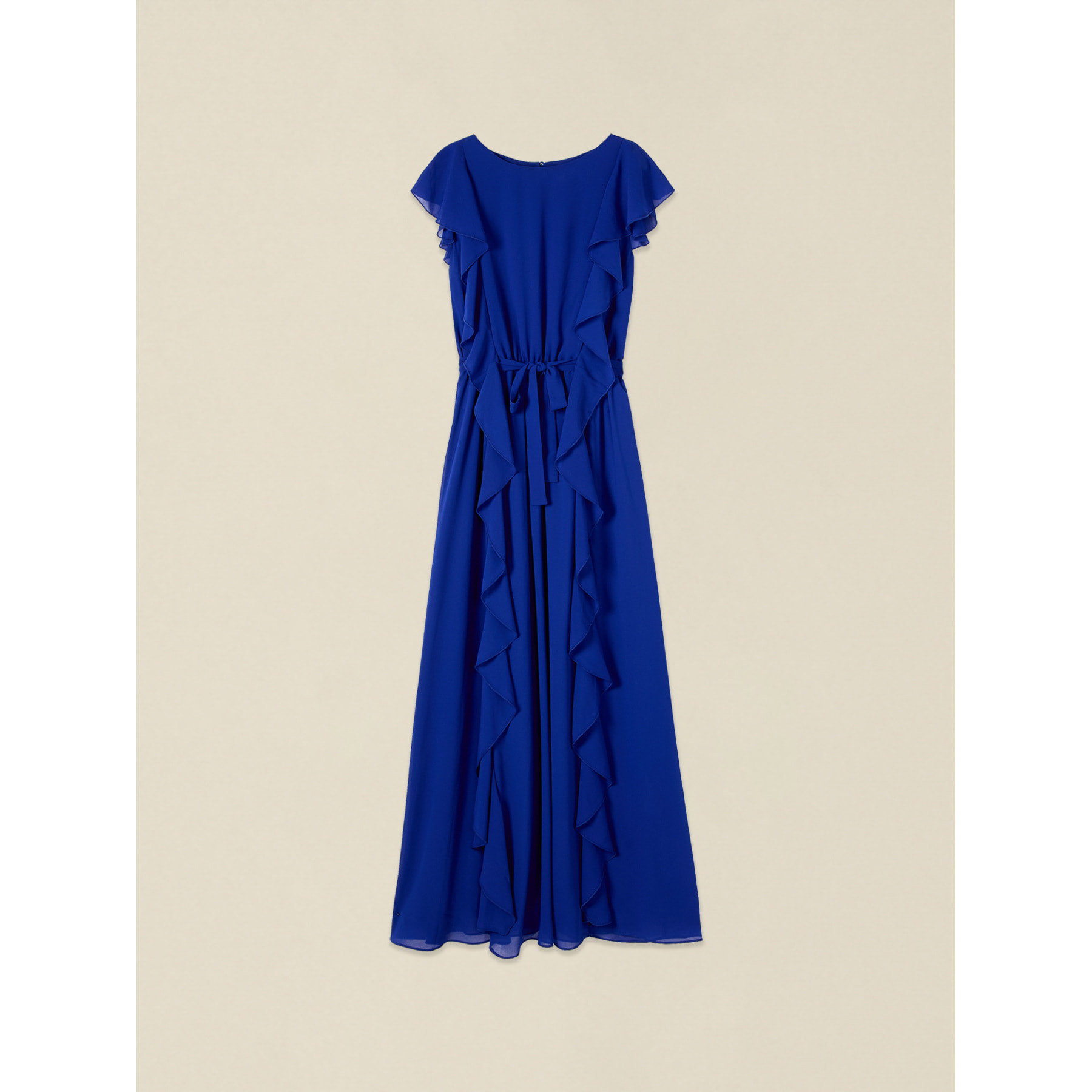 Oltre - Vestito lungo in georgette con volant - Bluette