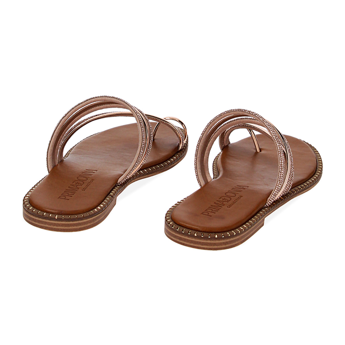 Sandalias planas rosa-dorado espejo con piedras