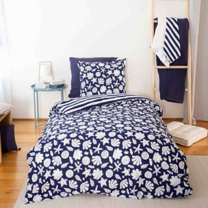 Parure housse de couette imprimé 100% coton - capri - bleu marine