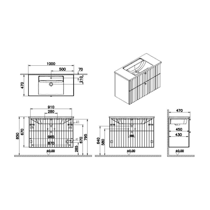 Meuble de salle de bain avec lavabo Vitra Root 100x67x46 cm blanc mat (ROOTG100WINTS)