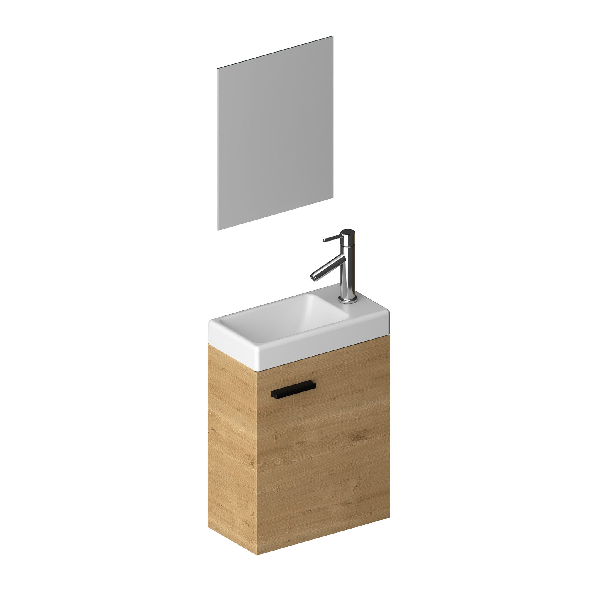 Ensemble Meuble Lave Mains décor Bois 41x50x22cm + Miroir - SMALLY WOOD