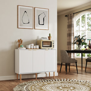 Aparador de 3 Puertas Acanaladas Aparador de Salón con Estante Ajustable Mueble para TV para Dormitorio Sala de Estar 107x35x80 cm Blanco