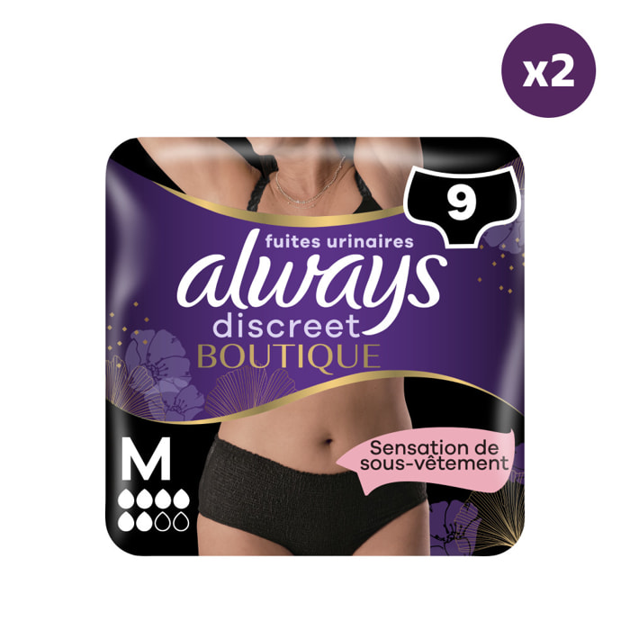 2x9 Culottes pour Fuites Urinaires Always Discreet Boutique - Taille M - Noires Taille Basse