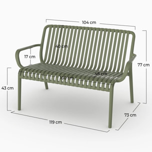 Banquette de jardin en plastique vert kaki 2 places - Ivy