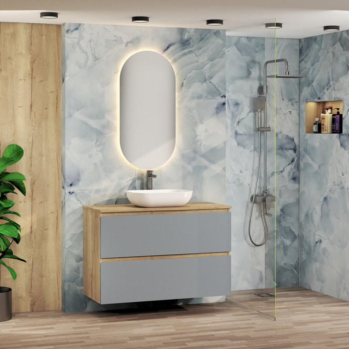 Conjunto de Baño Nia | Mueble Suspendido | 100 cm Azul | Dos Cajones | Lavabo Sobrepuesto | No incluye Espejo | Mueble Montado| Alday